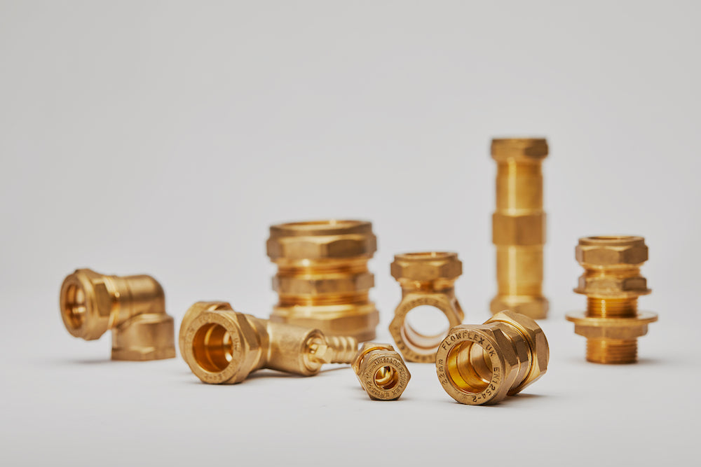 A group photo of brass compression fittings