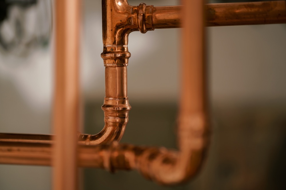 Close up of copper press installation with copper pipe