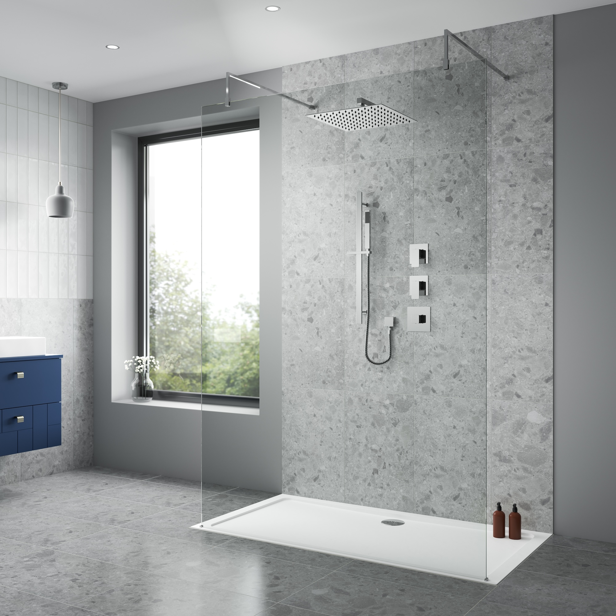 Picture of a luxury bathroom with a chrome mixer shower set