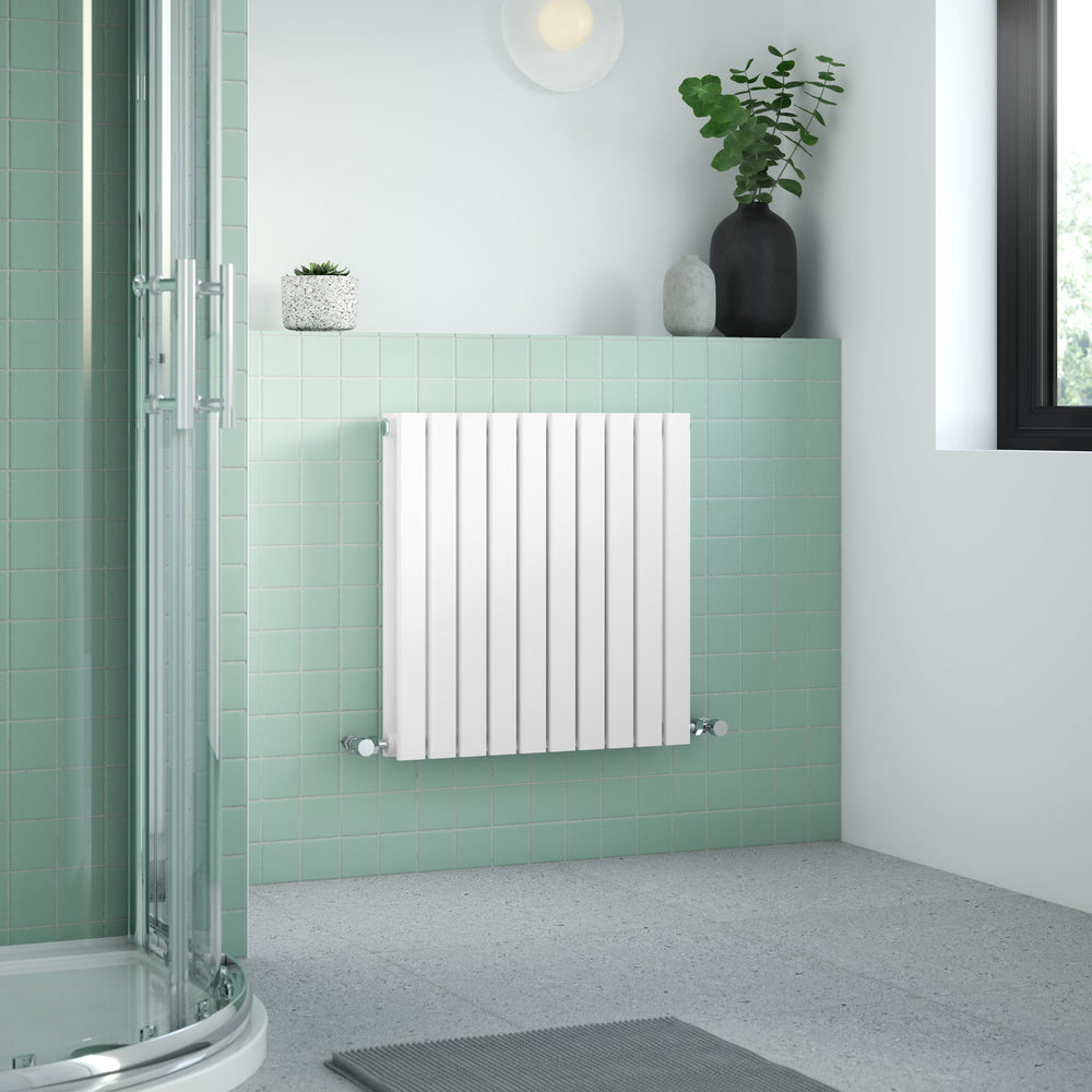 White radiator in luxury bathroom setting