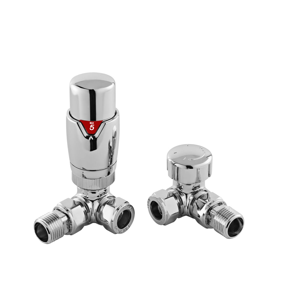 Chrome Corner Thermostatic Radiator Valve Set