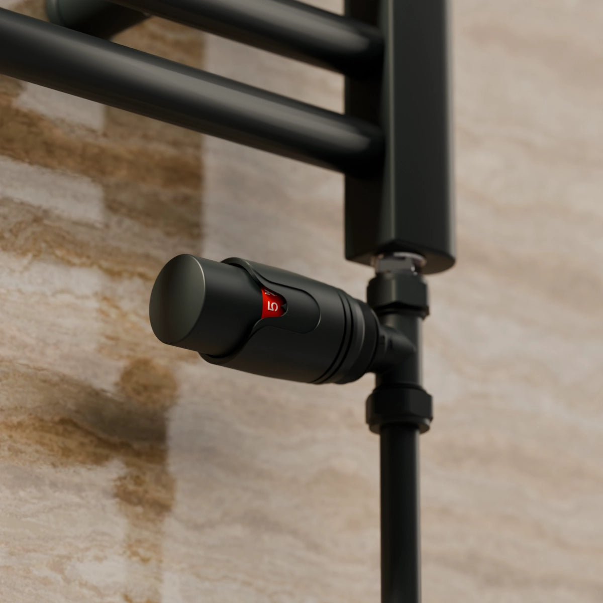 Essenziale Straight Thermostatic Radiator Valve Set Black