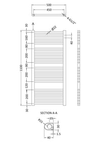 Chrome Round Tube Straight Towel Rail H1100 W500