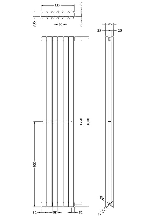 White Oval Style Double Panel Vertical Radiator H1800 W354