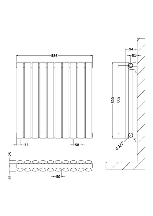 Anthracite Oval Style Double Panel Horizontal Radiator H600 W586