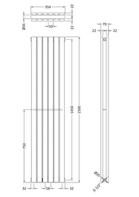 Satin White Square Edged Double Panel Vertical Radiator H1500 W354