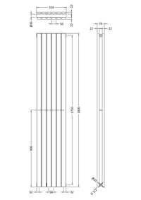 Satin White Square Edged Double Panel Vertical Radiator H1800 W354