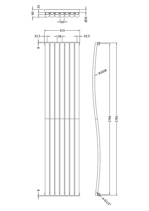 White Wave Style Single Panel Vertical Radiator H1785 W413