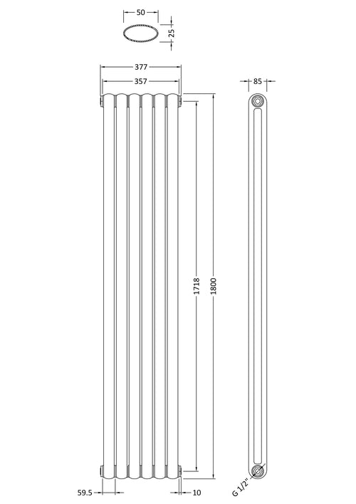 Anthracite 2 Column Vertical Radiator H1800 W383