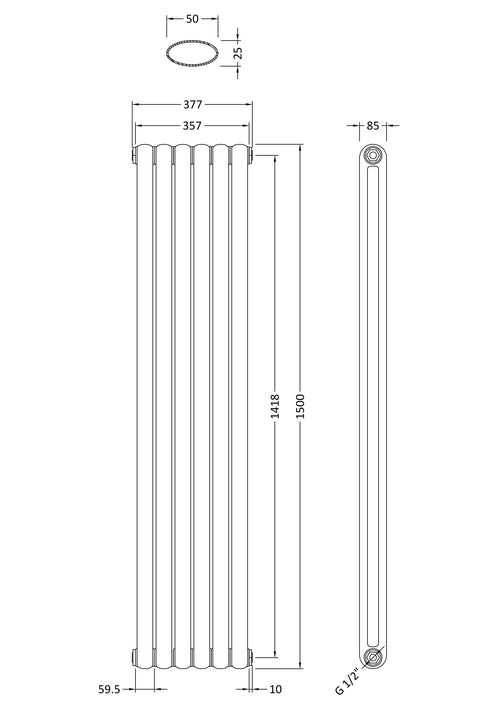 Anthracite 2 Column Vertical Radiator H1500 W383