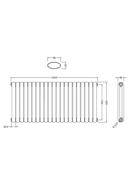 Anthracite 2 Column Horizontal Radiator H635 W1210