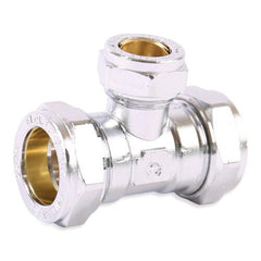 28 x 28 x 15mm Reducing Tee Chrome Plated - Compression Fittings - 5 Pack