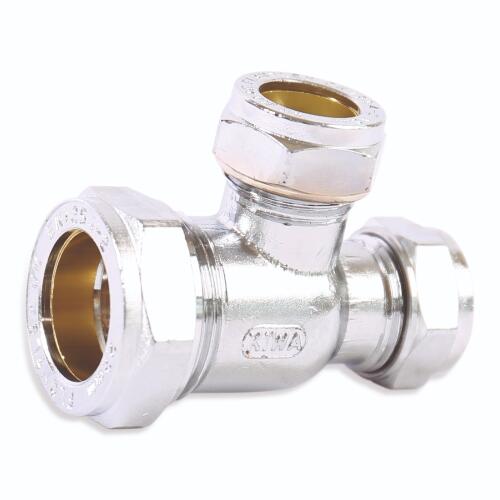 28 x 22 x 22mm Reducing Tee Chrome Plated - Compression Fittings - 5 Pack