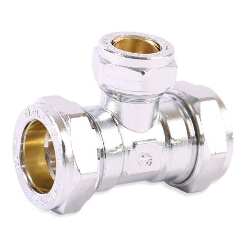 22 x 22 x 15mm Reducing Tee Chrome Plated - Compression Fittings - 10 Pack
