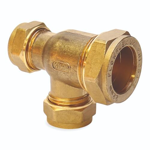 22 x 15 x 15mm Reducing Tee - Compression Fittings - 10 Pack