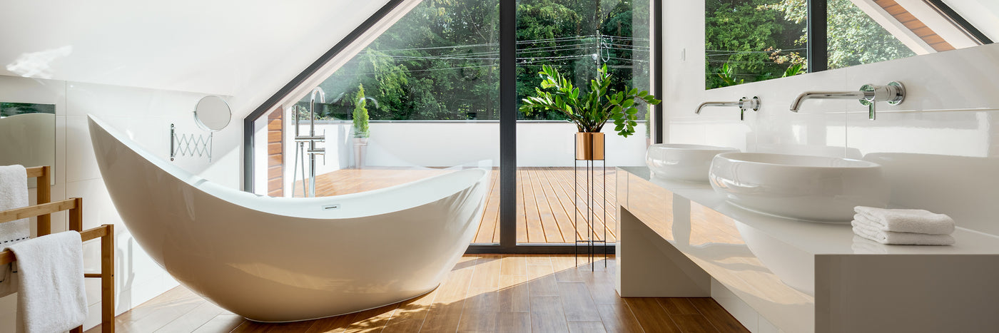 Plumbing, heating and bathroom products in a finished interior