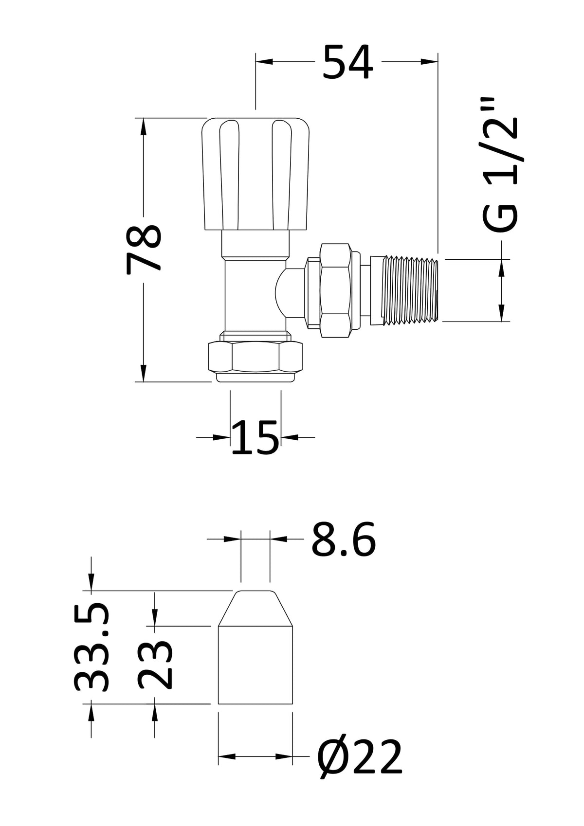 Chrome Ribbed Handle Angled Radiator Valves Set