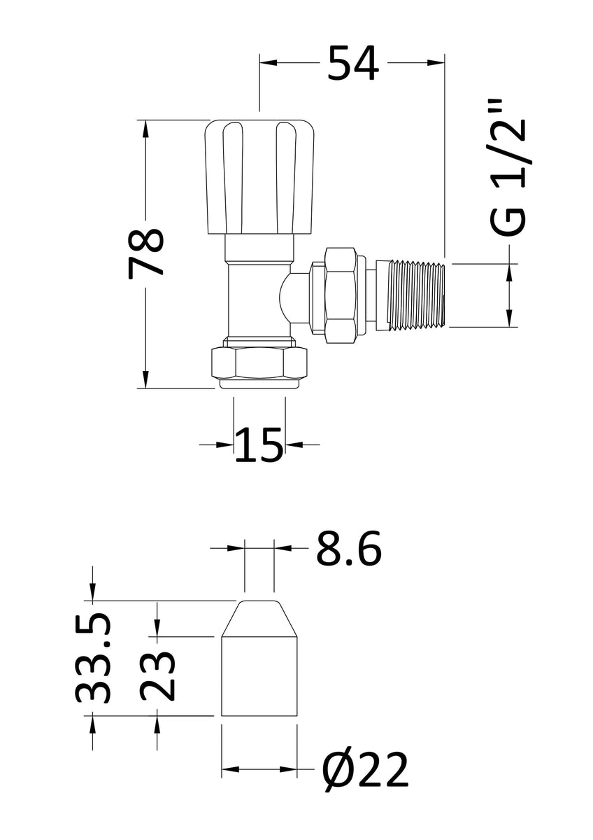 Chrome Ribbed Handle Angled Radiator Valves Set