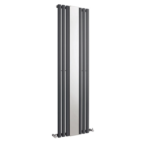Anthracite Oval Style Single Panel Vertical Radiator With Mirror H1800 W499