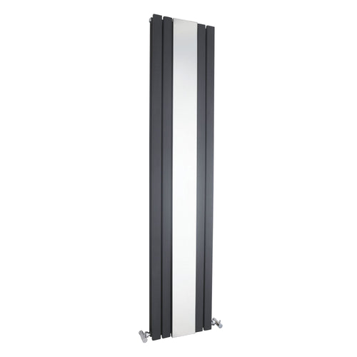Anthracite Oval Style Double Panel Vertical Radiator With Mirror H1800 W381