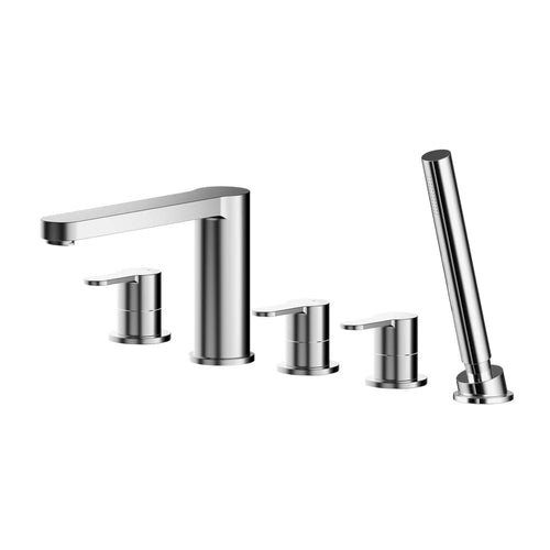 Chrome Rounded Deck Mounted 5 Tap Hole Bath Shower Mixer