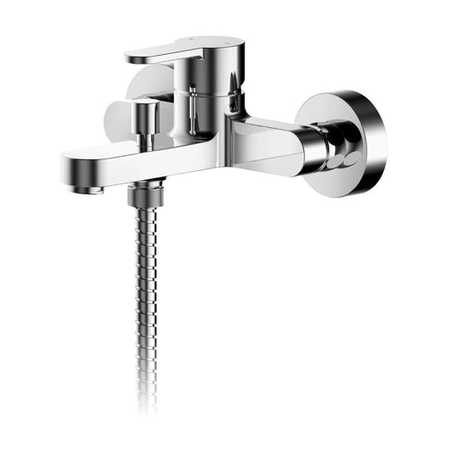 Chrome Wall Mounted Rounded Bath Shower Mixer With Kit