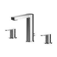 Chrome Rounded Deck Mounted 3 Tap Hole Basin Mixer With Pop Up Waste
