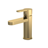 Brushed Brass Rounded Mono Basin Mixer With Push Button Waste