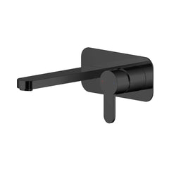 Matt Black Rounded Wall Mounted 2 Tap Hole Basin Mixer With Plate