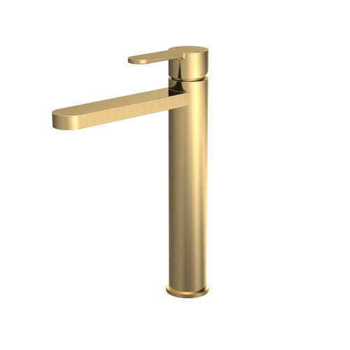 Brushed Brass Rounded High-Rise Mono Basin Mixer (No Waste)