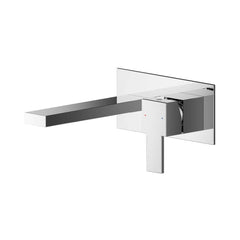Chrome Square Edged Wall Mounted 2 Tap Hole Basin Mixer With Plate