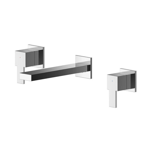 Chrome Square Edged Wall Mounted 3 Tap Hole Basin Mixer