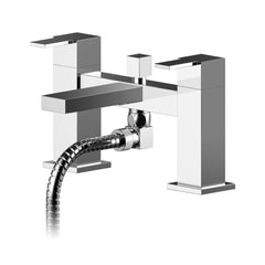 Chrome Square Edged Deck Mounted Bath Shower Mixer With Kit