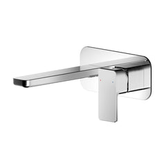 Chrome Rounded Square Wall Mounted 2 Tap Hole Basin Mixer With Plate