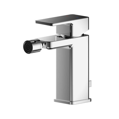 Chrome Rounded Square Mono Bidet Mixer With Pop-up Waste