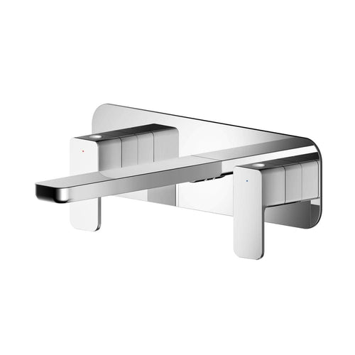 Chrome Rounded Square Wall Mounted 3 Tap Hole Basin Mixer With Plate