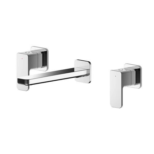 Chrome Rounded Square Wall Mounted 3 Tap Hole Basin Mixer