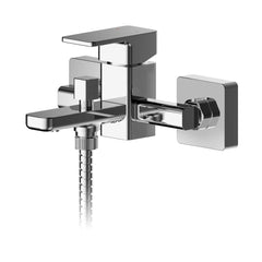 Chrome Rounded Square Wall Mounted Bath Shower Mixer With Kit