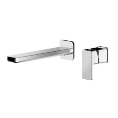 Chrome Rounded Square Wall Mounted 2 Tap Hole Basin Mixer