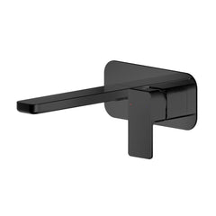Matt Black Rounded Square Wall Mounted 2 Tap Hole Basin Mixer With Plate