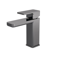 Brushed Gun Metal Rounded Square Mono Basin Mixer With Push Button Waste