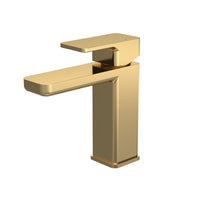 Brushed Brass Rounded Square Mono Basin Mixer With Push Button Waste