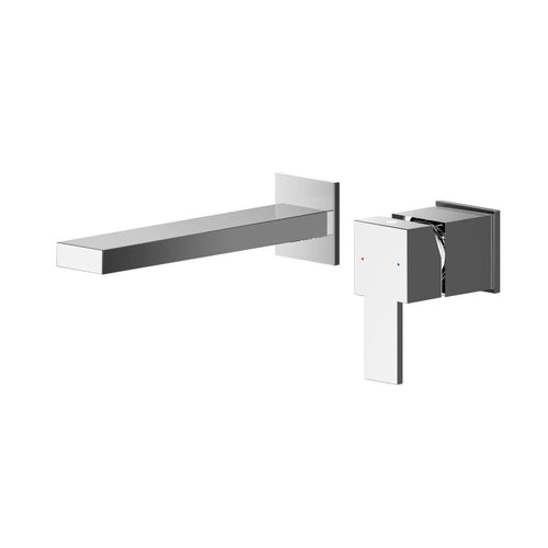 Chrome Square Edged Wall Mounted 2 Tap Hole Basin Mixer