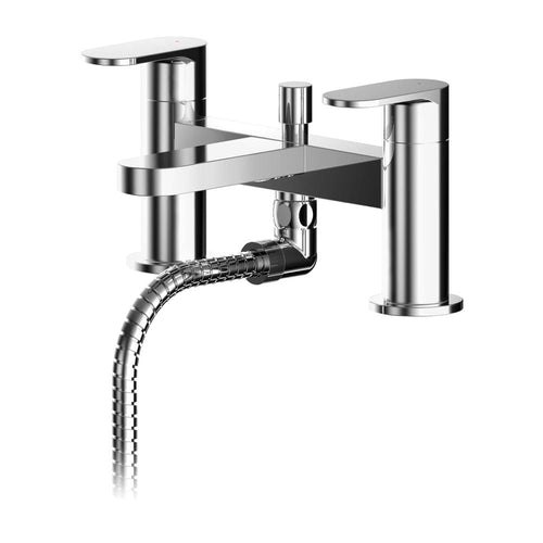 Chrome Rounded Deck Mounted Bath Shower Mixer With Kit