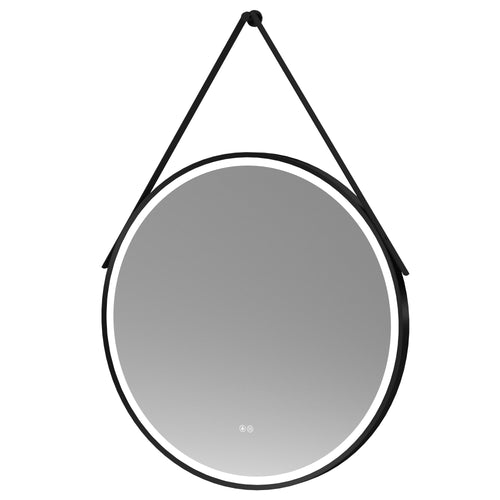 800mm Black Round LED Bathroom Mirror With Touch Sensor and Demister