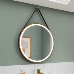 800mm Gold Round LED Bathroom Mirror With Touch Sensor and Demister