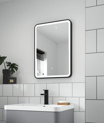 700 x 500 Black Framed LED Bathroom Mirror with Touch Sensor and Demister