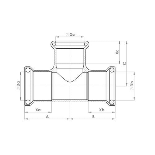 22mm Equal Tee - Copper Press Fittings - 10 Pack image 2 : 2822-9719_2