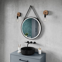 600mm Black Round LED Bathroom Mirror With Touch Sensor and Demister