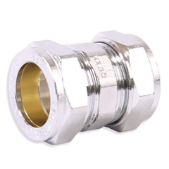15mm Straight Coupling - Chrome Compression Fittings - 20 Pack